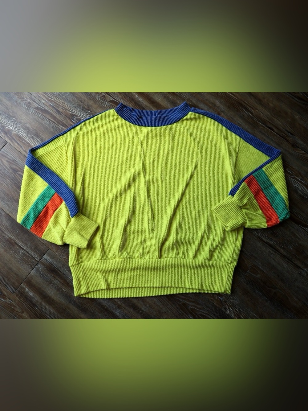 Ripple Texture Retro Sweatshirt Colorblock Sleeve Oversized Bucketlist Womens S